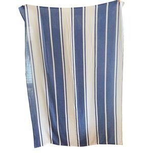 Lancome French Nautical Navy Off White Striped Throw Blanket Wrap 100% Cotton